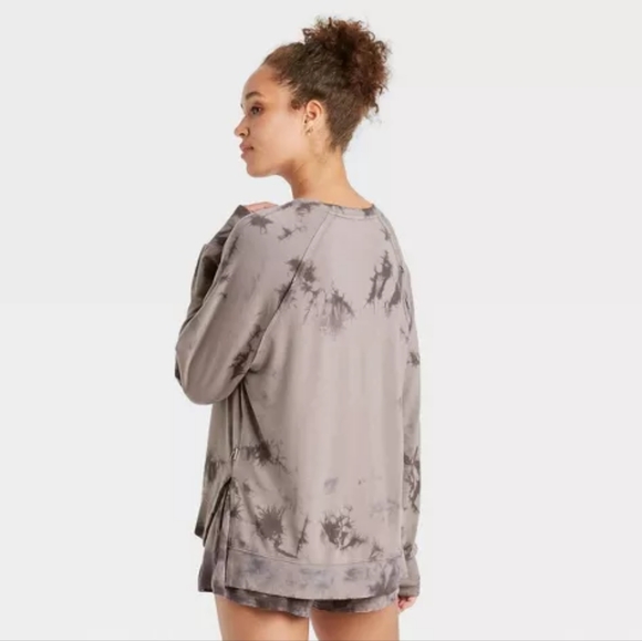 🔥 4/$15 JoyLab Sm Relaxed Fit Gray Tie Dye Pullover Sweatshirt Thumb Holes Cuff - Picture 3 of 10